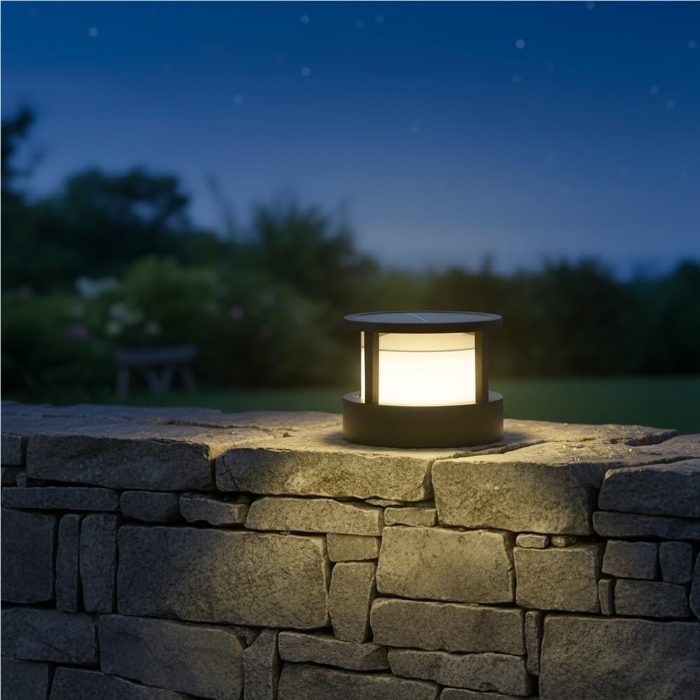 Luces de Pilar para Exteriores, Luces solares para Postes, Modernas y Sencillas lámparas de Pilar Redondas, Luces LED de Aluminio para Puertas, porches, Patios, césped, terrazas, v