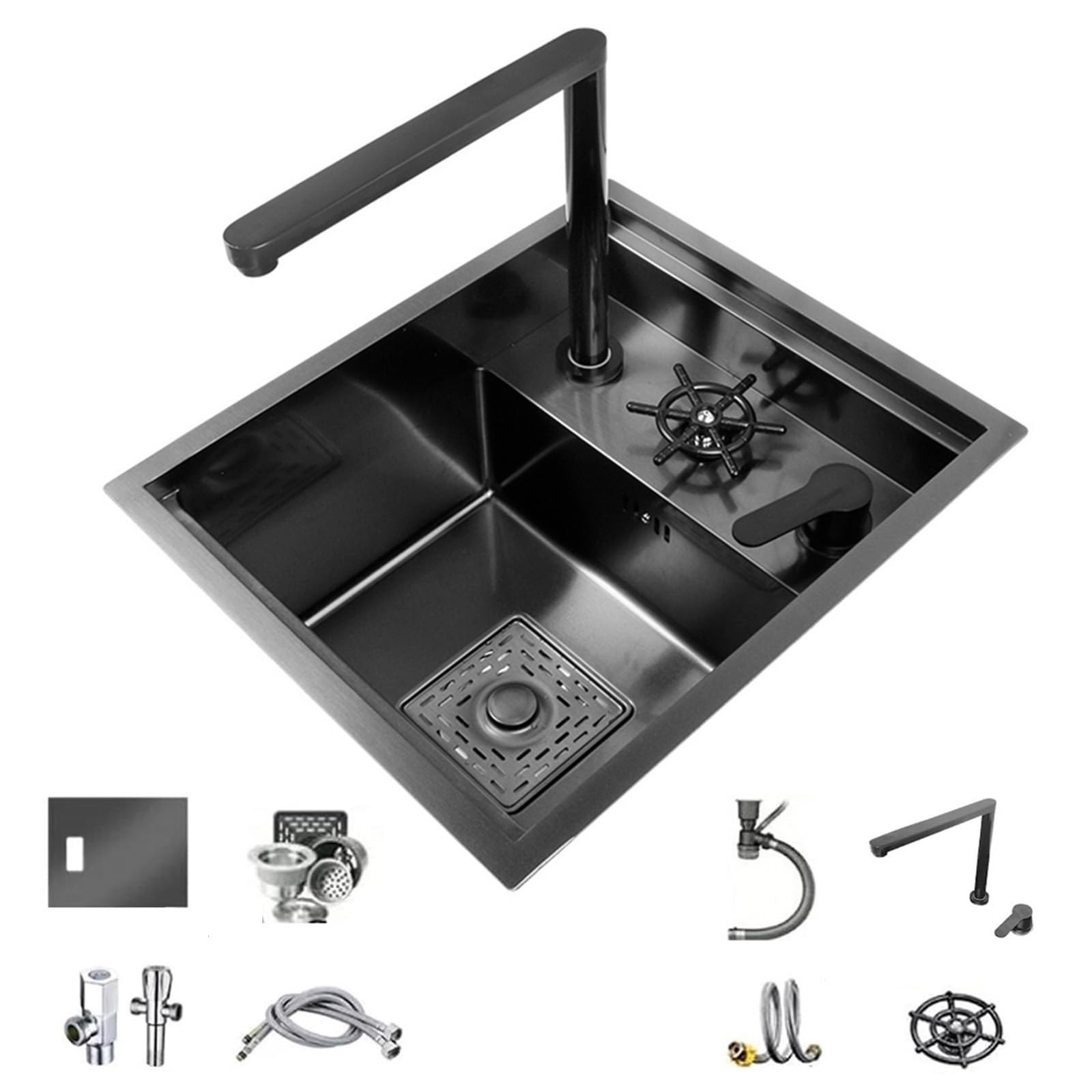 ZQFHSX 38 * 45cm Concealed Sink with Cover for Kitchen Bar, Lift Faucet, Glass Rinser, RV Apartment Pantry Stainless Steel Prep Dishwashing Basin Easy-Clean