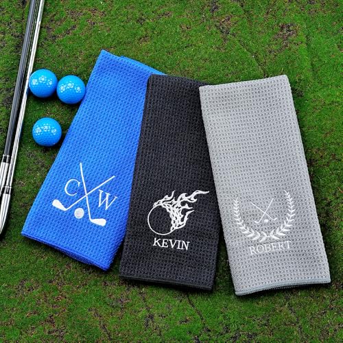 idooodle Personalized Microfiber Golf Towel, Custom Embroidered Quick Dry Towel with Monogram and Buckle Clip 9 Design Option