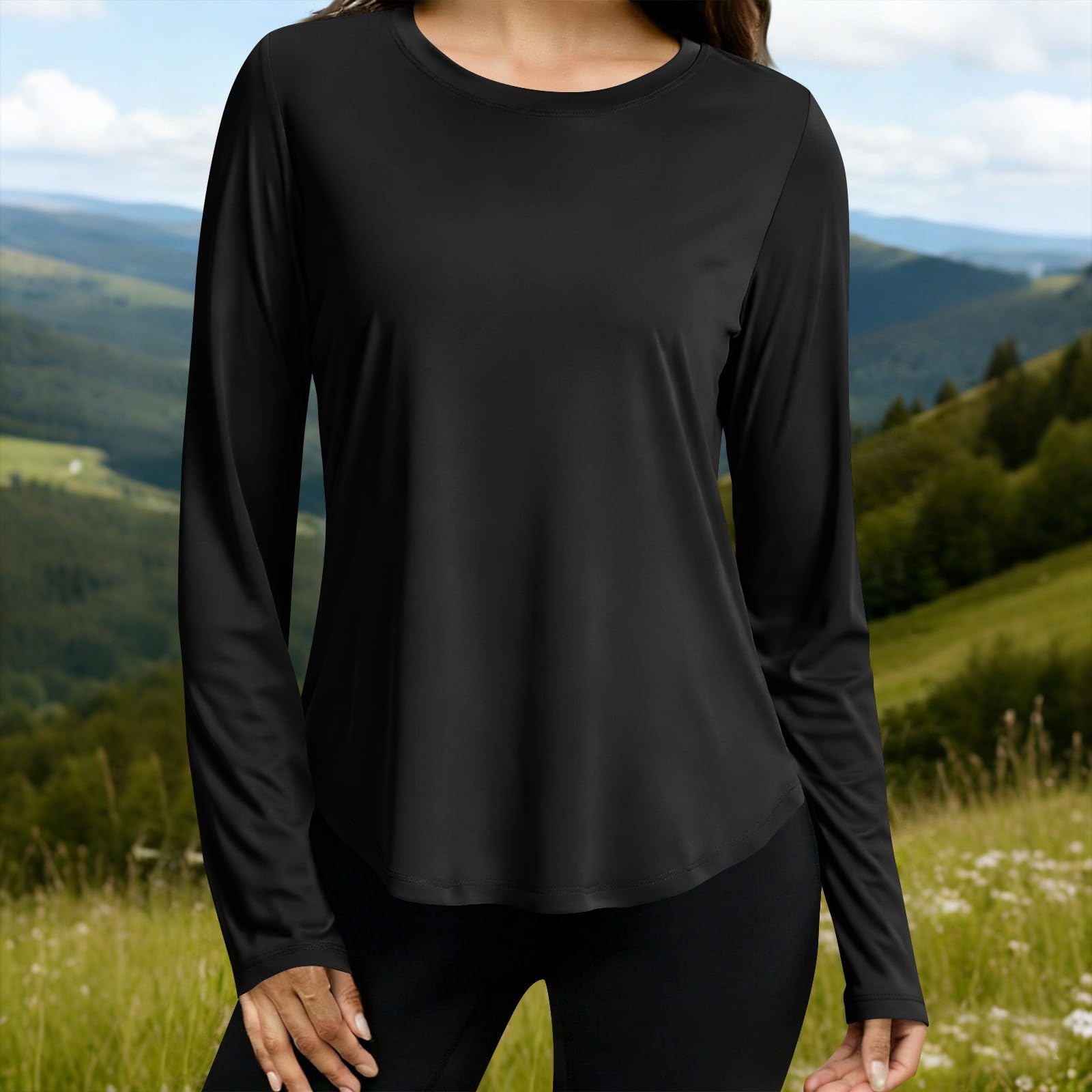 Camicia sportiva da donna a maniche lunghe da corsa Top ad asciugatura rapida traspirante protezione solare fitness palestra allenamento t-shirt leggera girocollo tinta unita escursionismo yoga