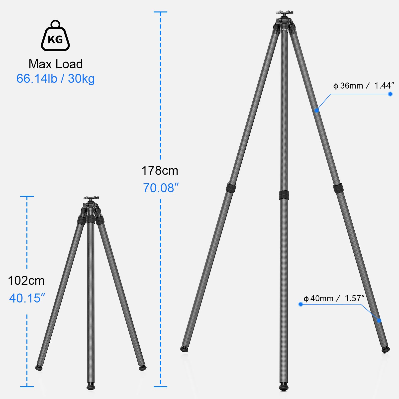 WEYLLAN HN402K statyw węglowy, odwrócone nogi z głowicą kulową 52 mm
