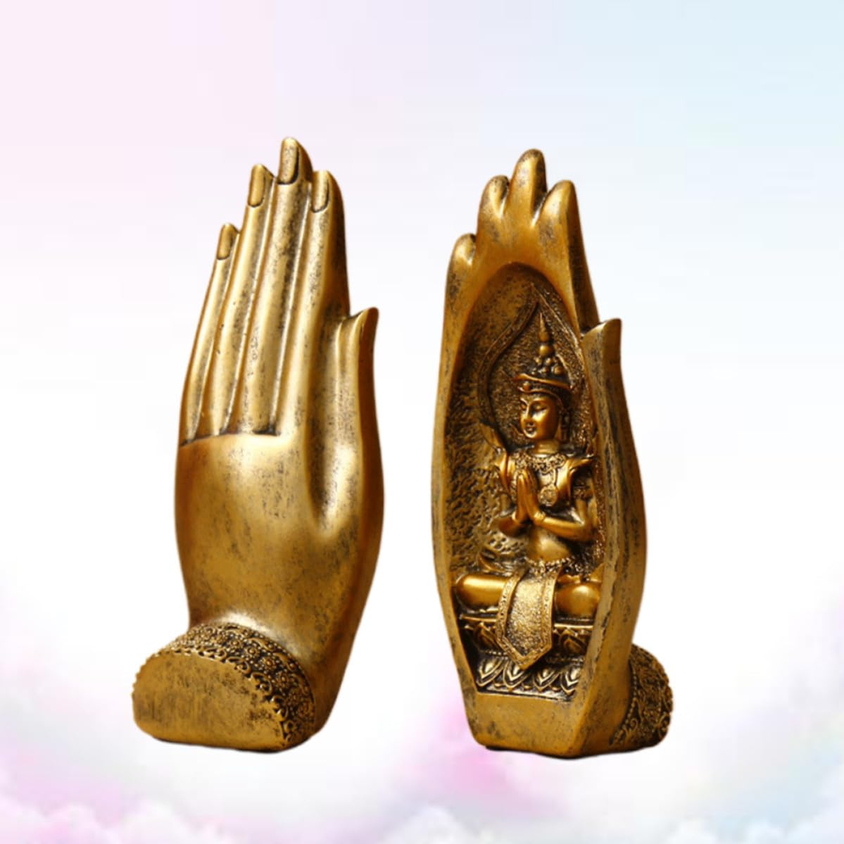 Figura Artesanal Decorativa de Resina de Dorada Mano de Buda