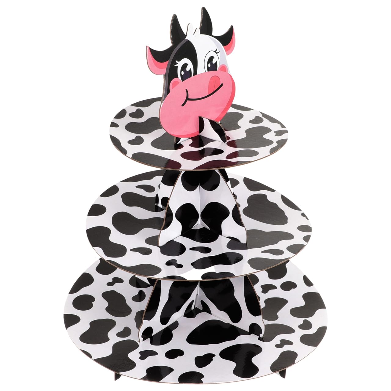 Présentoir à gâteaux à 3 étages imprimé vache en carton pour cupcakes