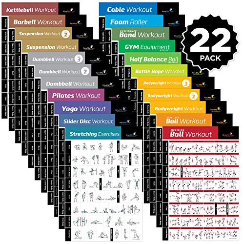 NewMe Fitness 22-Pack Laminated Home Gym Exercise Posters Build Muscle, Tone and Strengthen Your Entire Body.