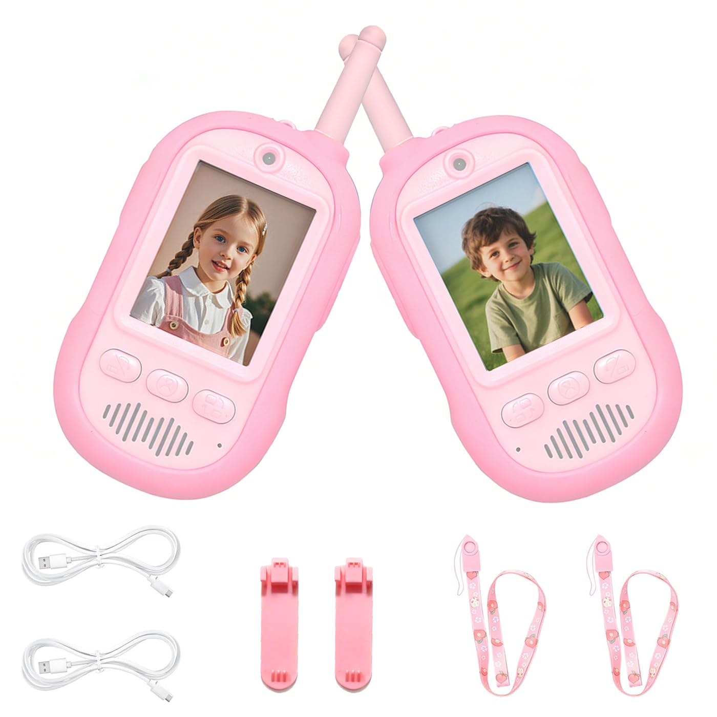 ELEDUTOY Video Walkie Talkies for Kids, Kids Walkie Talkies with Camera and Screen, No WiFi Needed Rechargeable 2-Way Radio with Voice Changer, Spy Gear for Kids Ages 3-12, 2 Pack(Pink) — image 1