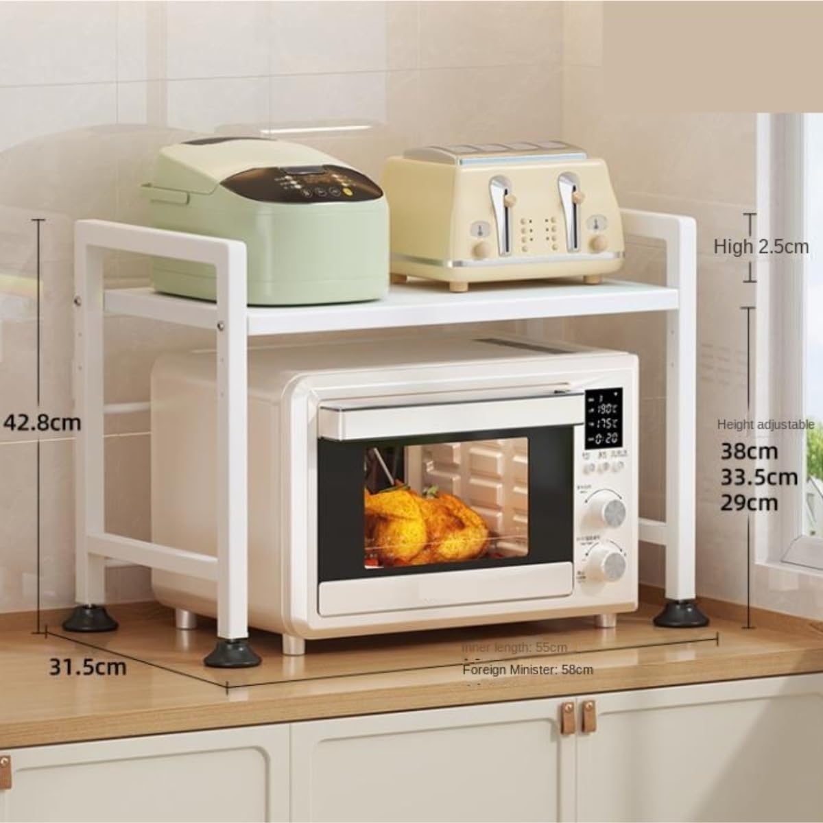 Soporte Microondas Estante For Horno Microondas, Cocina, Arrocera, Multifunción, Soporte For For Encimera Del Hogar, Almacenamiento Multicapa Organizador de Cocina(58cm)
