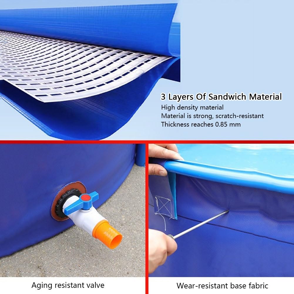 Laghetto per acquacoltura Pieghevole con Staffa, Vasca Rotonda per Pesci, Contenitore per l'acqua Pieghevole, Piscina in PVC Resistente per Giardino, Cortile, Campeggio, Uso Esterno (Blu 1x1