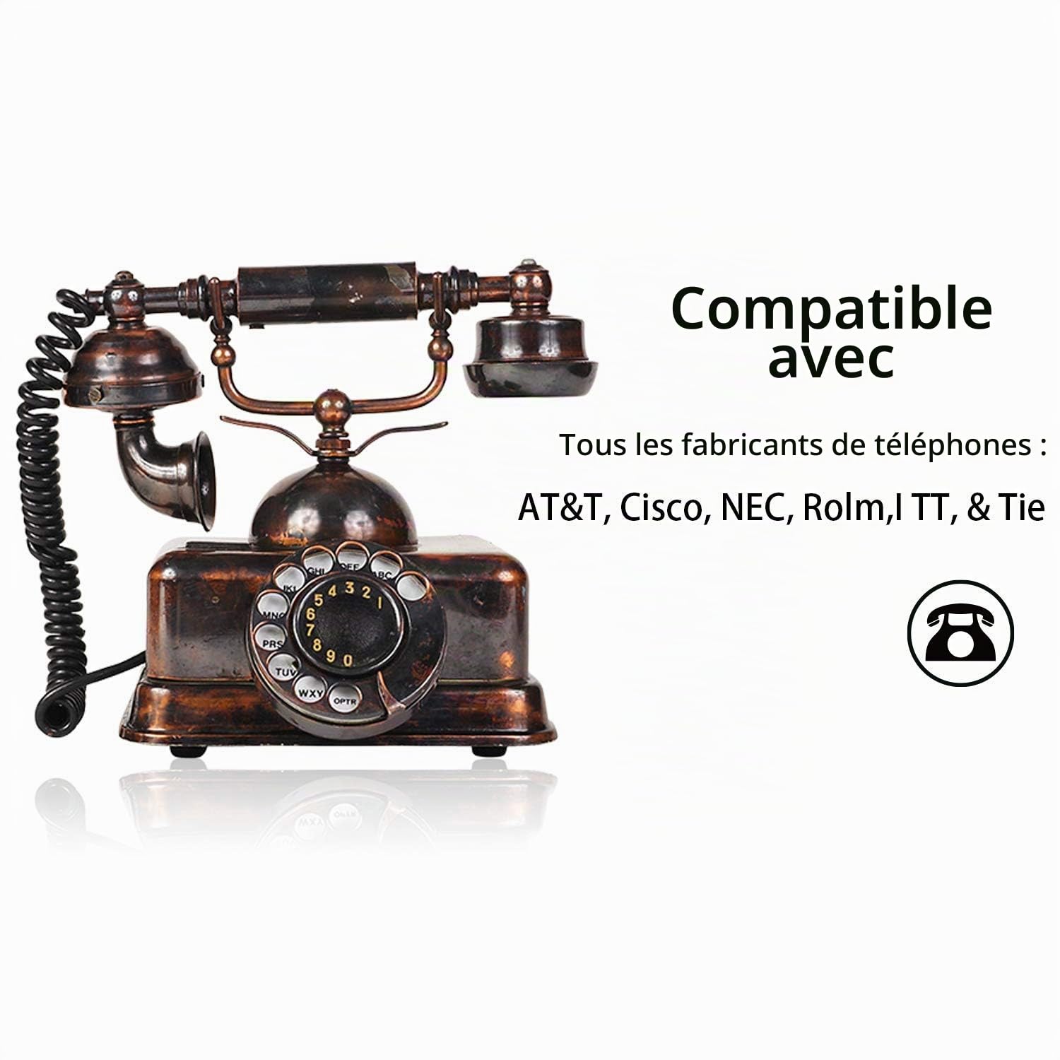 Duttek Cordon Telephone, Cable Telephone Fixe Noir, Câble pour combiné de téléphone, Câble spiralé RJ9 de 1 à 3 m de Long déroulé(Lot de 2)