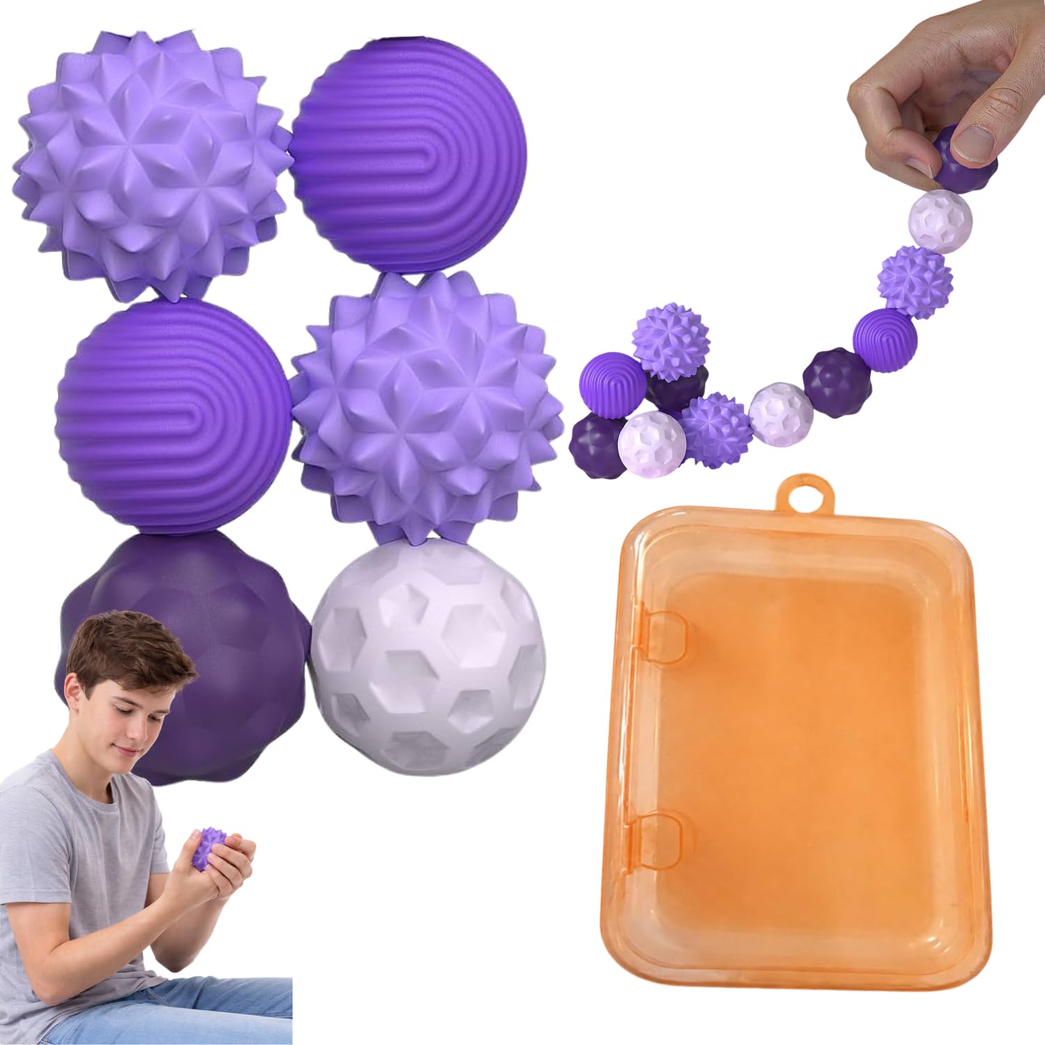 Fidget Balls Sensory Toys 6 Pack, Quiet Stress Relief Fidget Toys for Adults & Teens, Discreet Silicone Sensory Balls for ADHD, Focus & Anxiety, Textured Fidget Set, Squishy Stress Balls Purple