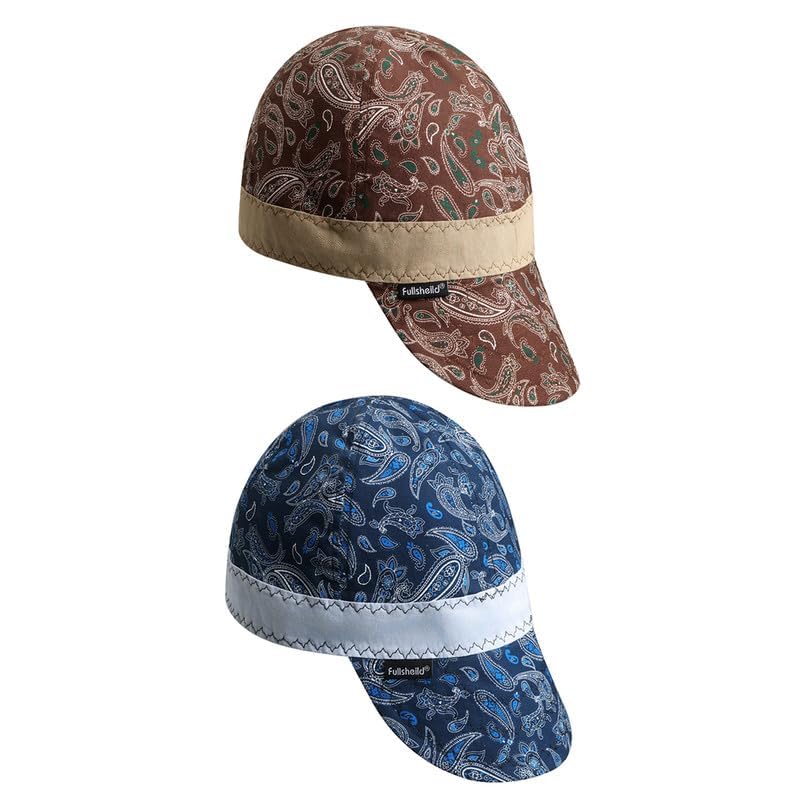 Image of Fullsheild Reversible Welding Cap Protective FR Welder Hat for Men, 7 3 /8 | Flame Resistant CAT 2, Paisley hat for Women, Cotton Soft Helmet Linner While Welding, Multicolors: Black, Brown and Blue