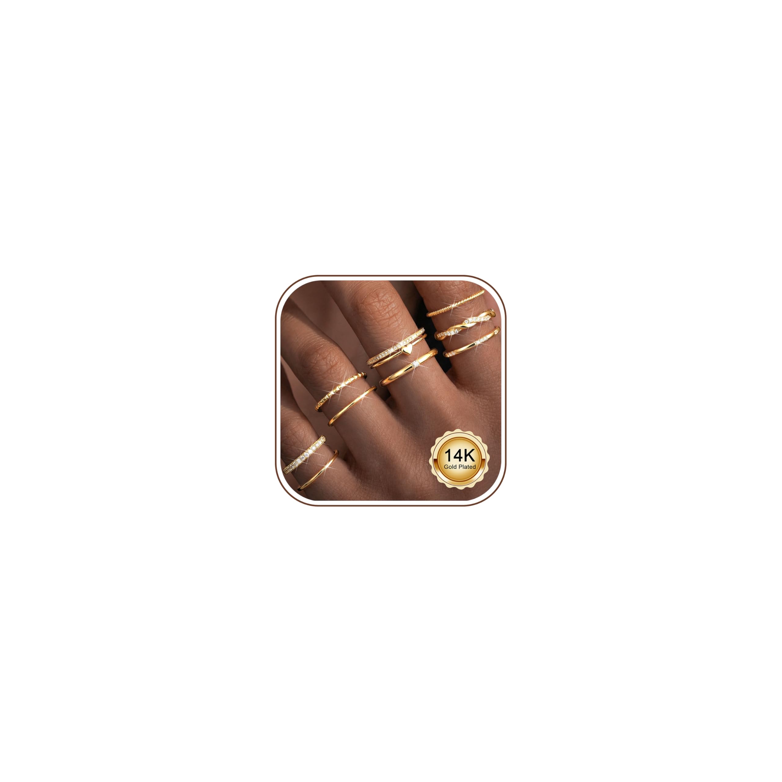 Thunaraz Gold Stackable Rings for Women Non Tarnish Open Adjustable 14K Gold Plated Rings Trendy Stack Cubic Zirconia Thin Thumb Ring Set Minimalist Dainty Statement Band Ring Gold Tone