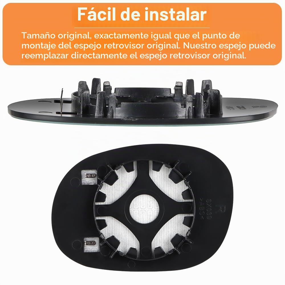 SENZEAL Cristal del Espejo Derecho para Citroen C2 C3 Pluriel Xsara Picasso Peugeot 1007 206 Lado del Pasajero Calefactado con Placa de Soporte 8151GE 8151GF (Derecho)
