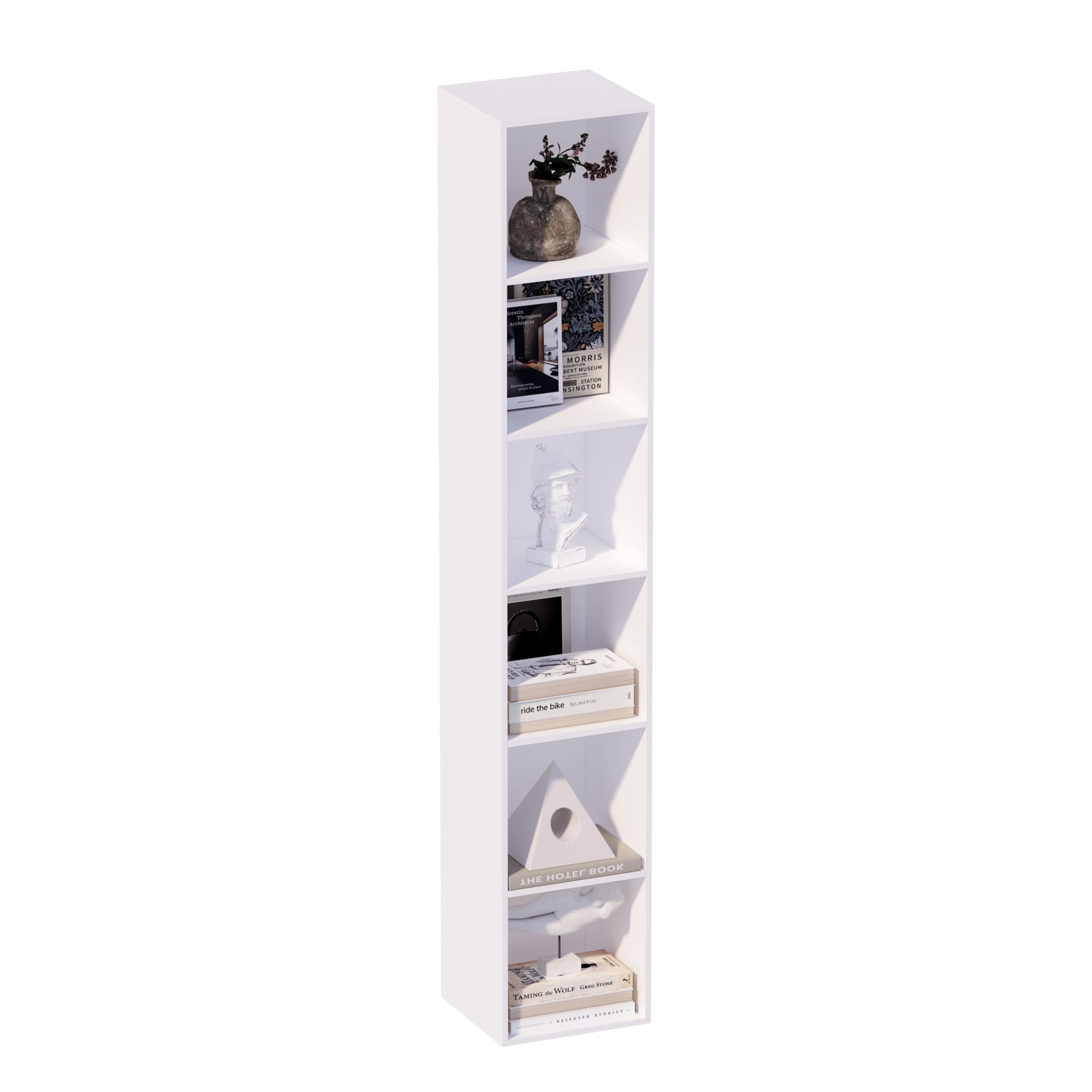 6 Cube Storage Unit, Freestanding Open Shelf Tall Narrow Bookcase, White