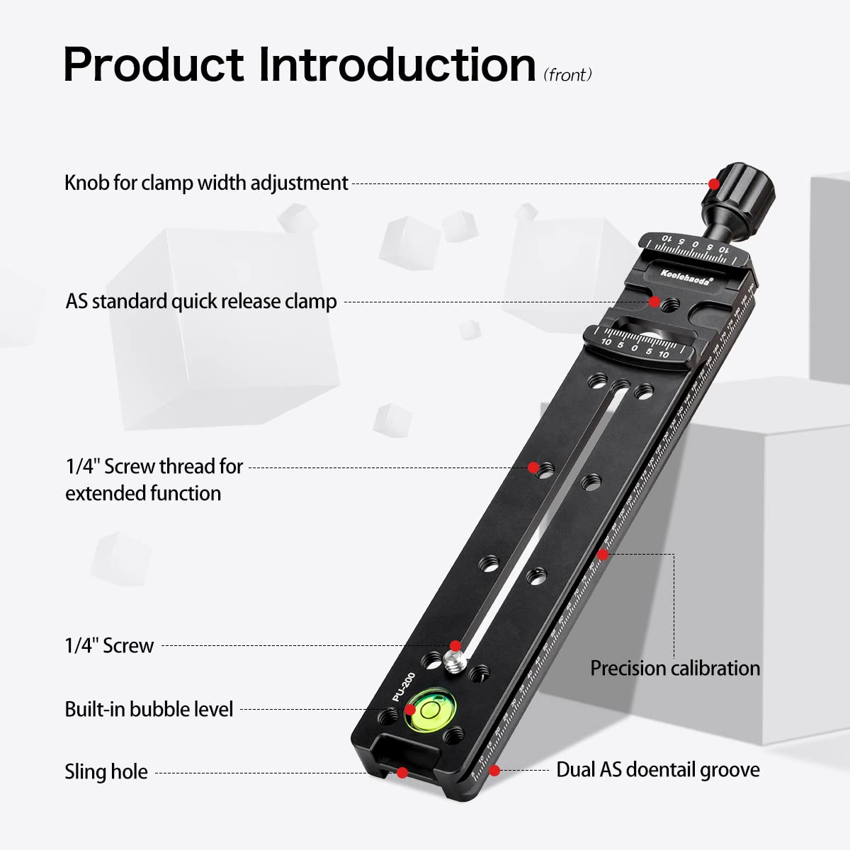 Piastra A Sgancio Rapido Koolehaoda PU-200mm – Scorrimento Nodale, Coda Di Rondine 38mm, Compatibile Con Teste Arca-Swiss E Manfrotto