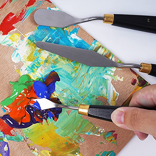 Image of conda Palette Knife Painting Stainless Steel Spatula Palette Knife Oil Paint Metal Knives Wood Handle (Black 5 Piece)