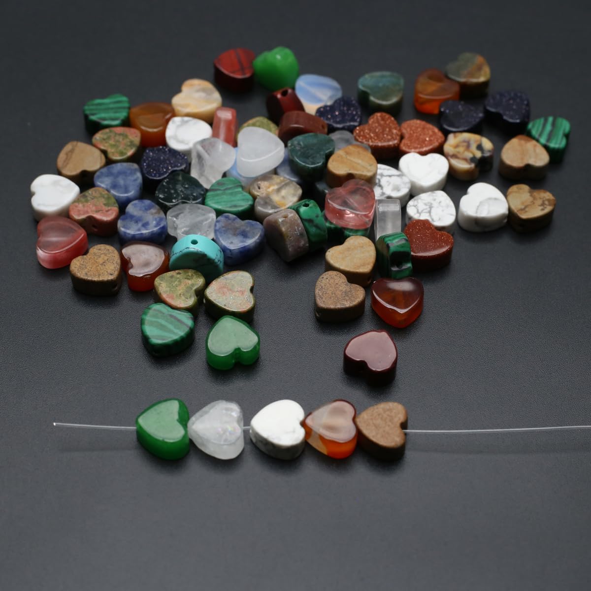 40 Pcs Healing Loose Beads Flat Heart Shape Natural Necklace Stone Pendants Crystal for Jewelry Making DIY Craft - Image 3