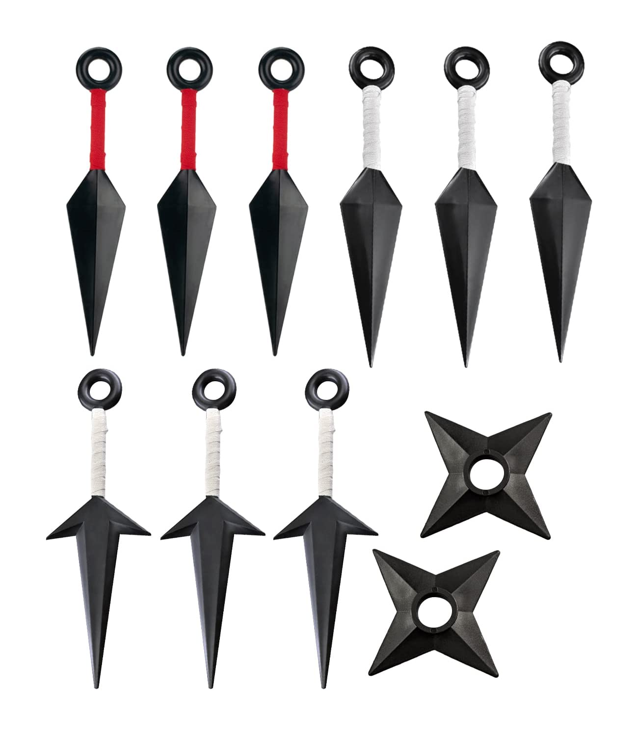 cygeall Leaf Village Mini Plastic Kunai x9 White & Red , Shuriken x2, 11 Pcs Ninja Costume Gift Set, M, Wood, Alexandrite