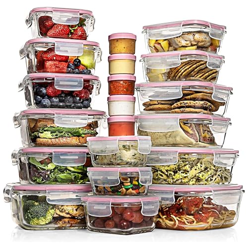 Image of Razab 35 Pc Set Glass Food Storage Containers with Lids - Meal Prep Airtight Bento Boxes BPA-Free 100% Leak Proof (15 lids,15 glass & 5 Plastic Sauce /Dip Containers)