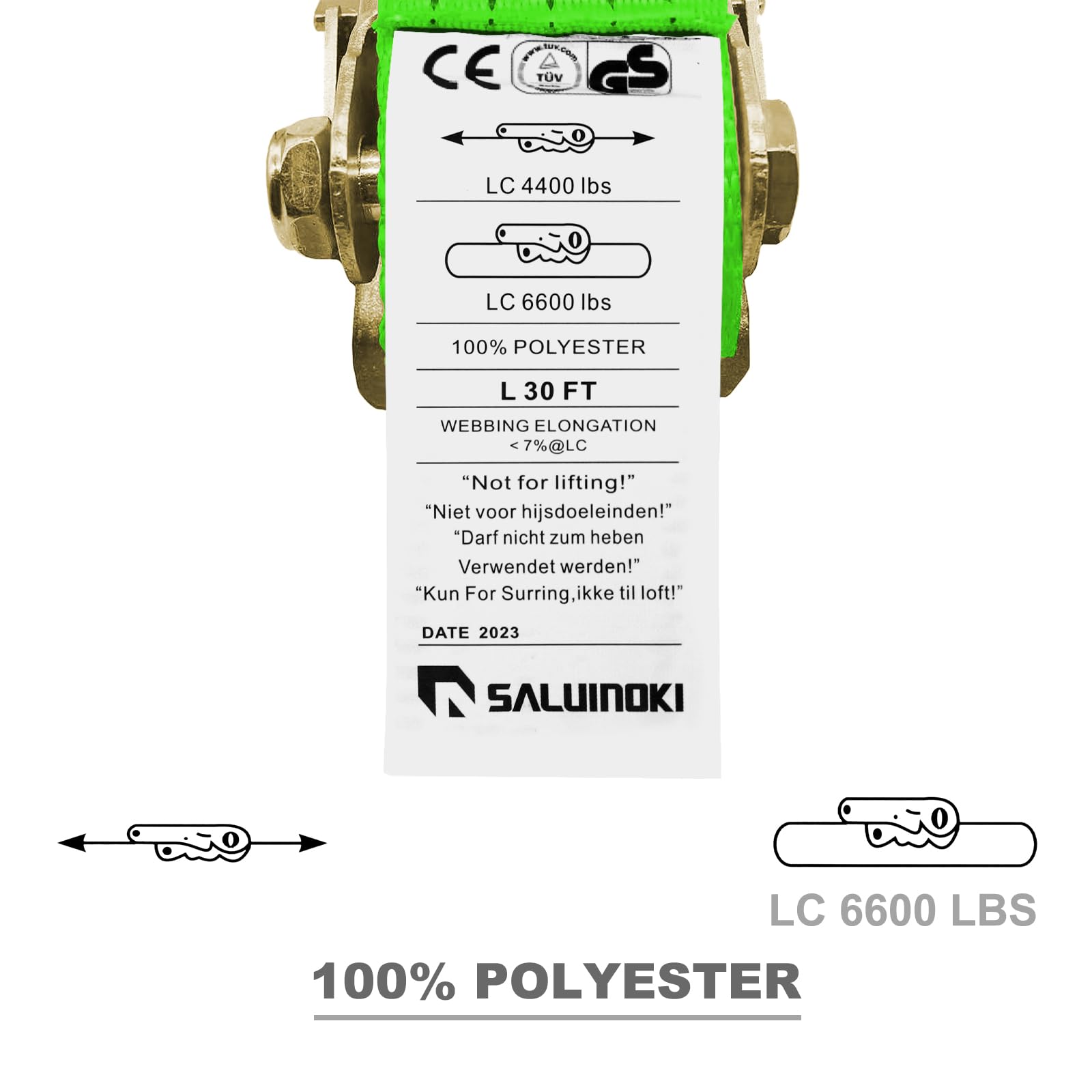 Confezione da 4 cinghie a cricchetto da 5,1 cm e 9,1 m, con gancio piatto, resistenti, per rimorchi, camion, carico di carico 4.535,9 kg, carico di rottura