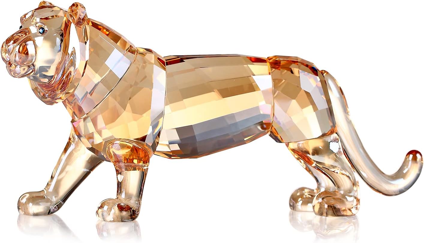 - Crystal Tiger Figurine Animals Craft Home Decor Ornaments Collectible Birthday New Year Gifts (Gold)