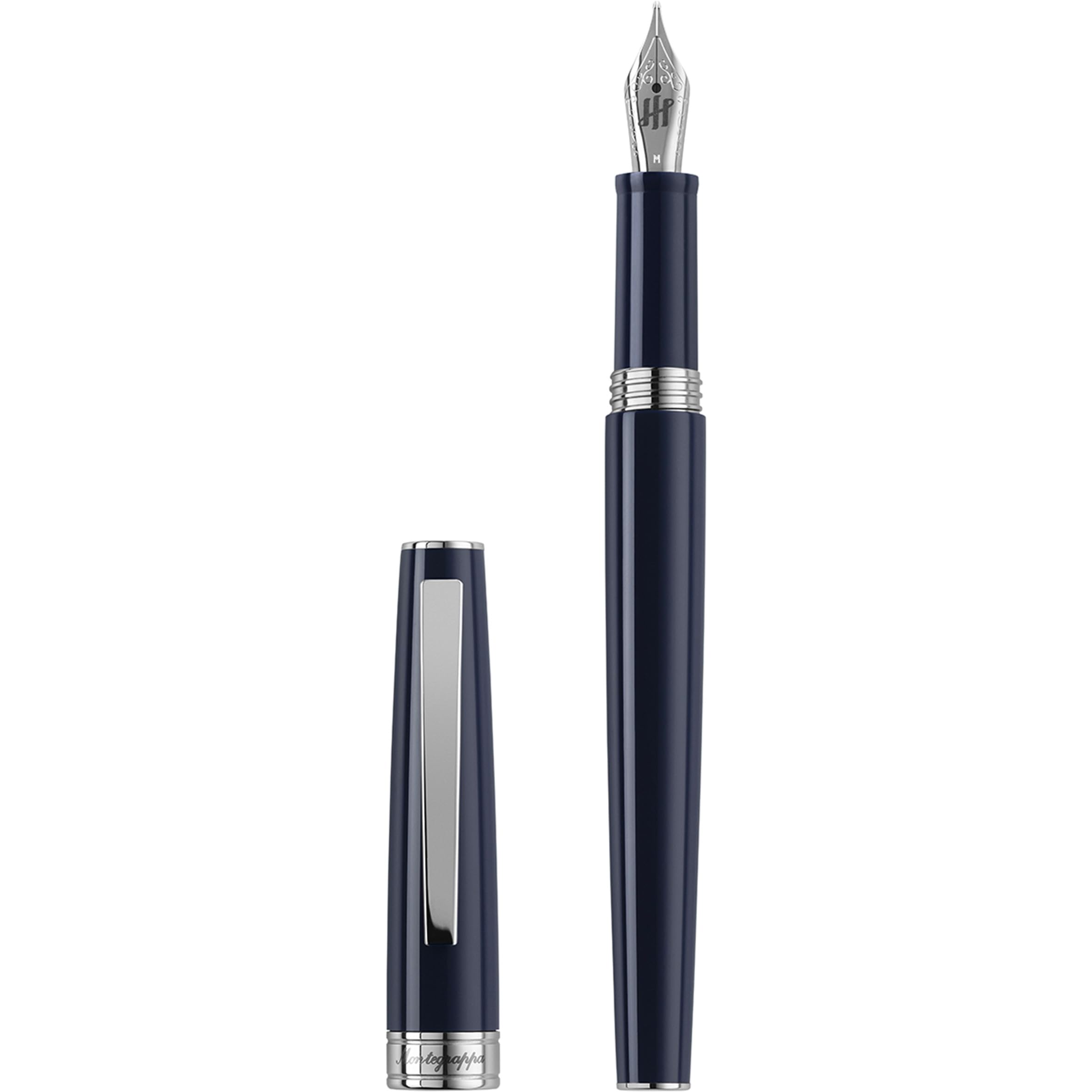 Montegrappa Armonia Füllfederhalter Dark Blue, Harzgehäuse mit Edelstahl-Details, Edelstahlfeder Stub 1,4, Patrone und Konverter, Geschenkbox, ISA1R3AD