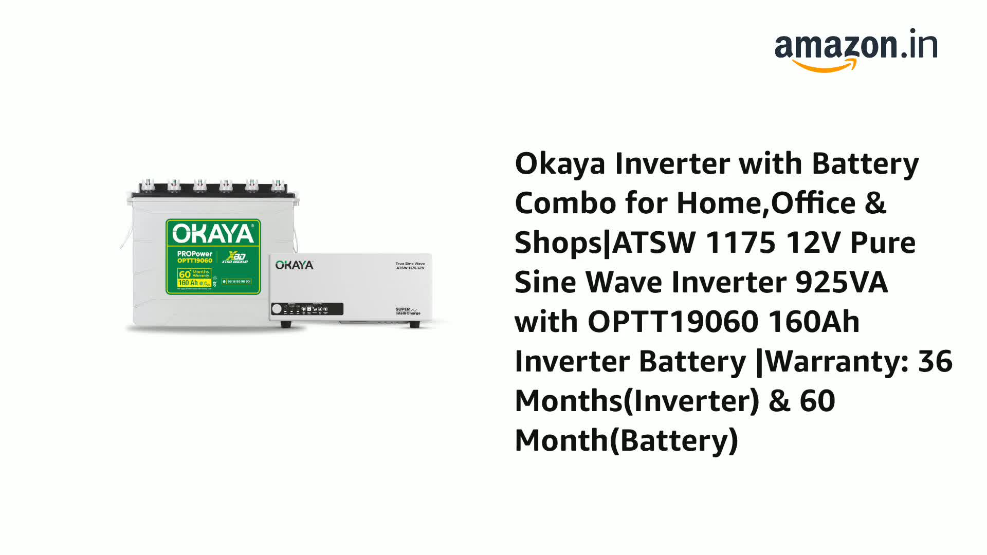 Okaya Inverter with Battery Combo for Home,Office & Shops | ATSW