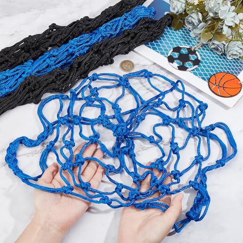 CREATCABIN 2Pcs Basketball Net Bags Football Mesh Bag Polyester Storage Sports Ball Holder Carry Bag Single Ball Carrier Equipment Bags Fit Ball No.3 4 5 for Hoop Volleyball Rugby Blue Black 55x22.5cm - Image 3