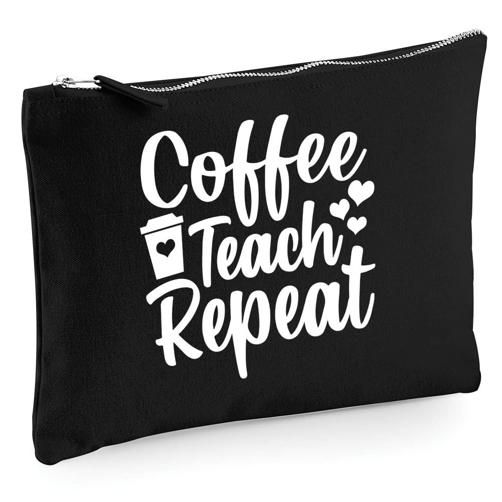 Coffee Teach Repeat - Zip Bag Pencil Case Accessory Costmetic Make up Bag Pouch - Funny Teacher School Student L Black