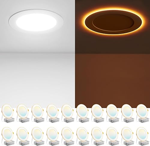 Miniatura 1 de Amico Paquete de 20 luces LED empotrables de techo 5CCT de 6 pulgadas con luz nocturna, 2700K3000K3500K4000K5000K iluminación empotrada ultrafina