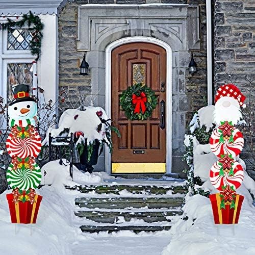 Miniatura 2 de Outus 4 piezas de estacas de decoración de patio de Navidad al aire libre, letreros de plástico de muñeco de nieve de Navidad, decoración de patio,