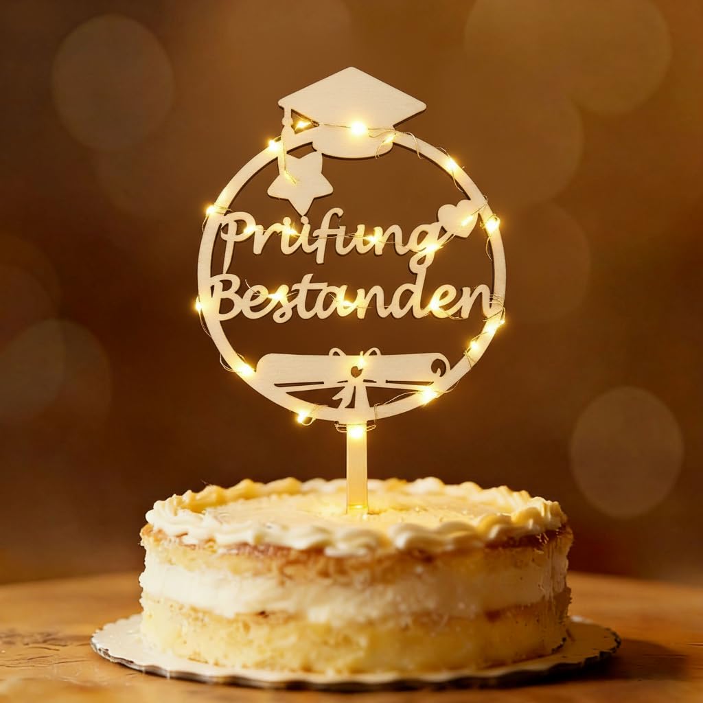 Seutgjie Cake Topper Holz mit LED Lichterkette Kuchen Deko