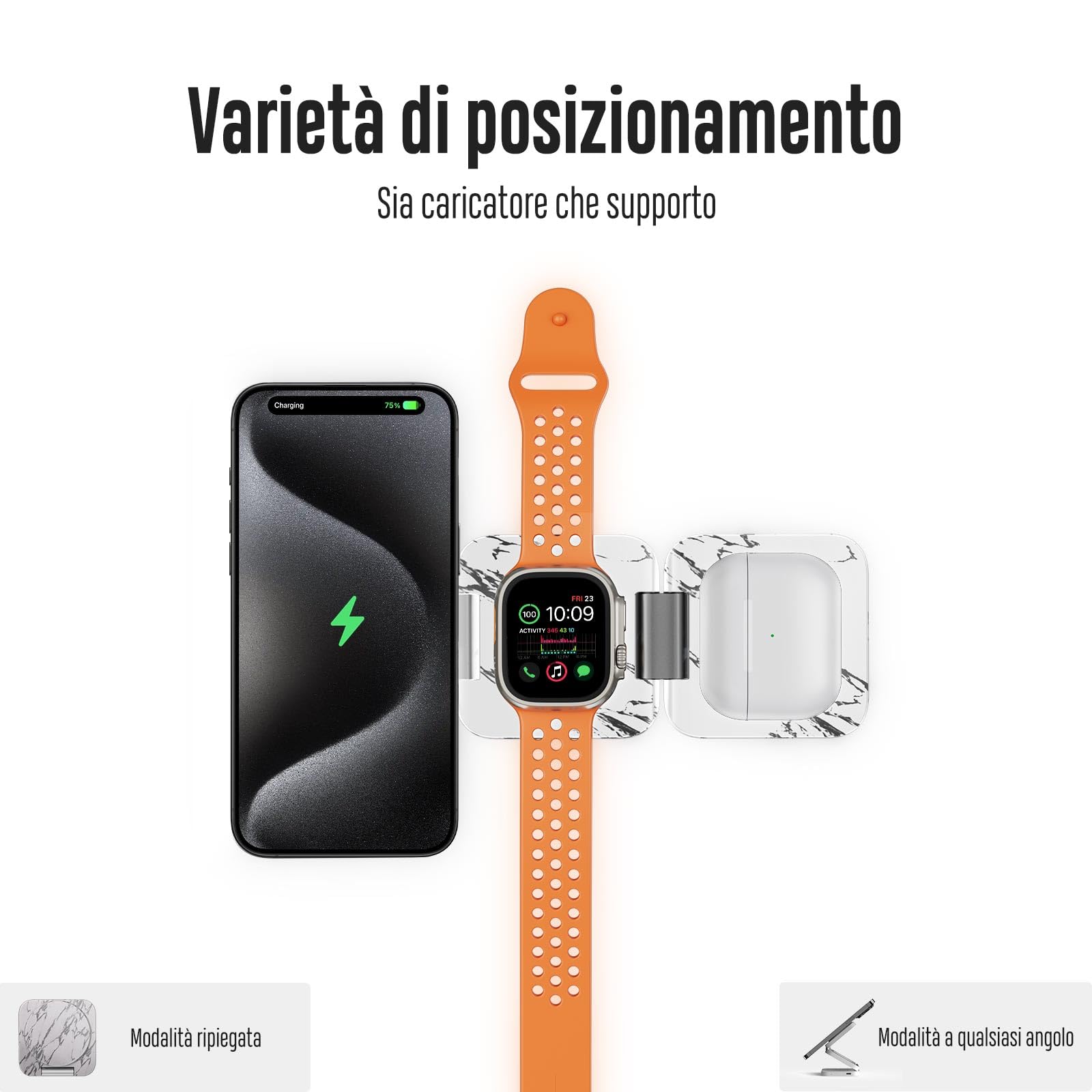 KU XIU 3 in 1 caricatore wireless per iphone, supporto magnetico pieghevole per iPhone 16/15/14/13/12 Pro/Plus/Pro Max/Mini, caricabatterie rapido da 5 W per Apple Watch 9/8/7/6/5/4/SE, per Airpods