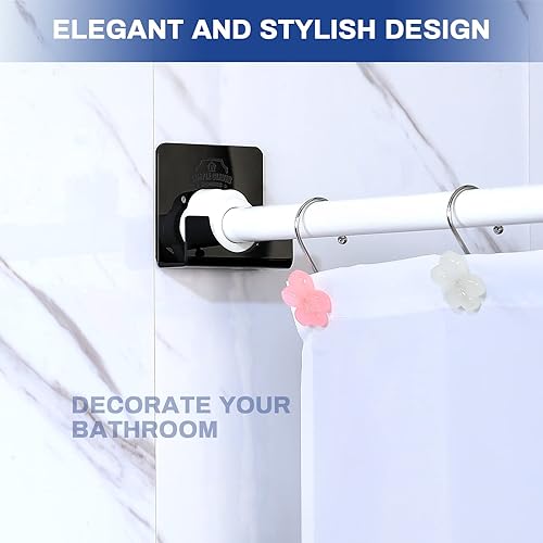 Miniatura 6 de Soportes de barra de cortina de baño de acrílico negro, adhesivos antideslizantes, soportes para cortinas, no se pegan en la pared, 2 soportes