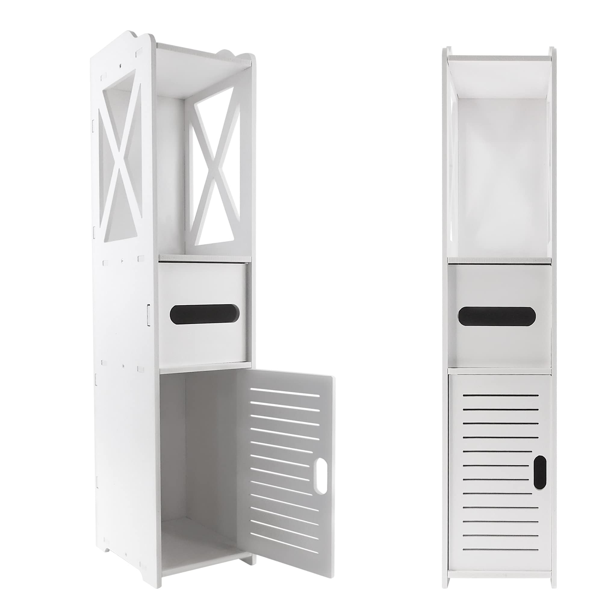 Waterproof Bathroom Storage Cabinet Floor Standing Organizer Rack Bookcase Shelf White Bathroom Decor Furnitu18x20x80cm for Living Room Bedroom Silm Shelf Cupboard