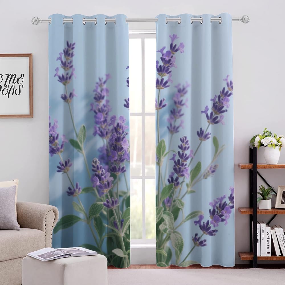 Lavendel Verdunkelungsvorhänge, Strauß Blickdicht Schiebevorhänge, Violette Blumen Isoliert Vorhänge, Einfacher Kunststil Ösen Schlafzimmer Gardinen B 117 X H 230Cm 2 Paneele