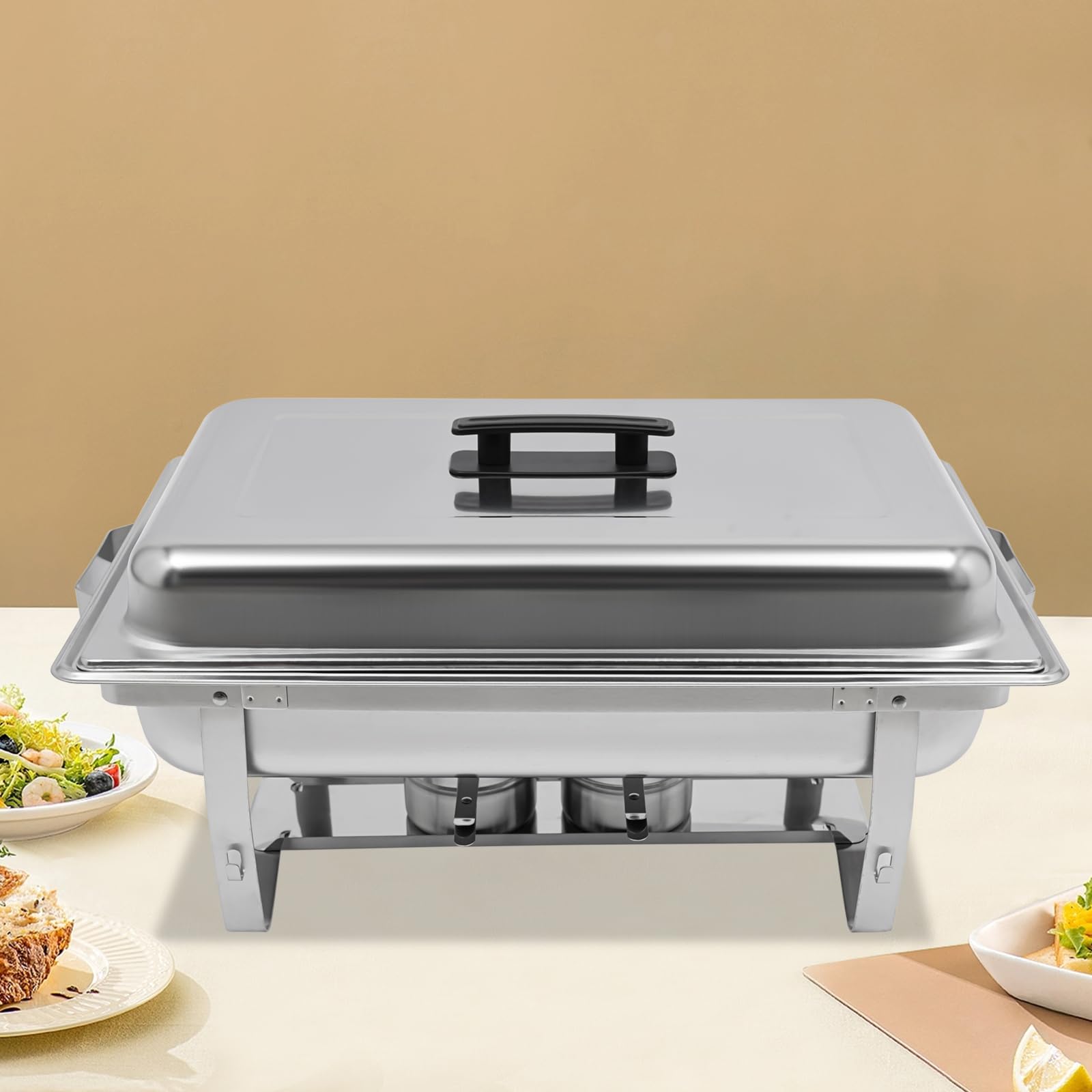 Chafing Dish Set scalda buffet, 6 l, in acciaio inox, con 2 contenitori, scalda buffet rettangolari per catering, feste, matrimoni, ristorante, struttura e supporto per combustibile inclusi