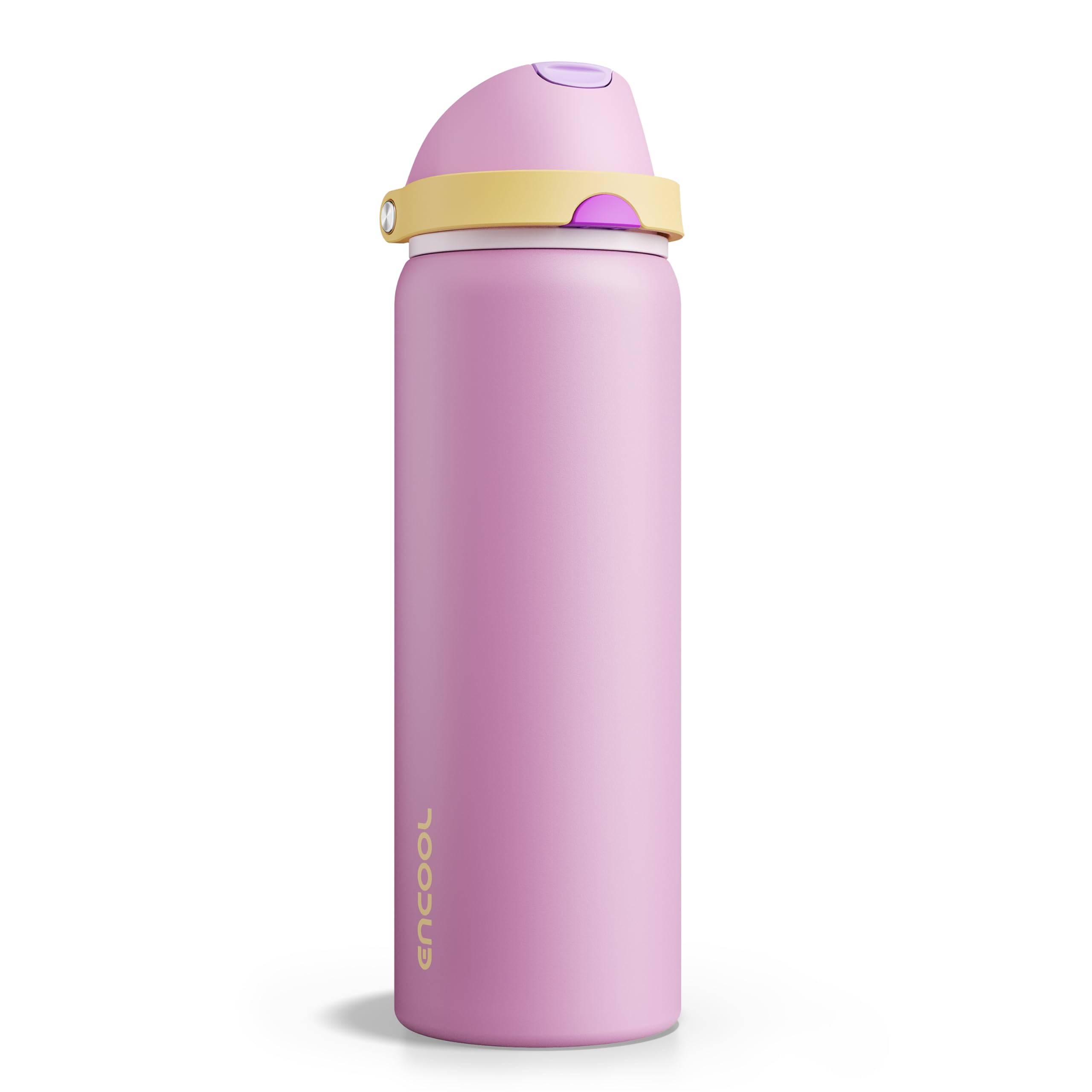 Insulated Water Bottle with Straw - Encool Stainless Steel Water Bottle with Push Button Lid, Leak-Proof &amp; BPA-Free, Keeps Cold for 24 Hours for Sports, Travel, Gym (32 oz, Light Orchid-Fuchsia)