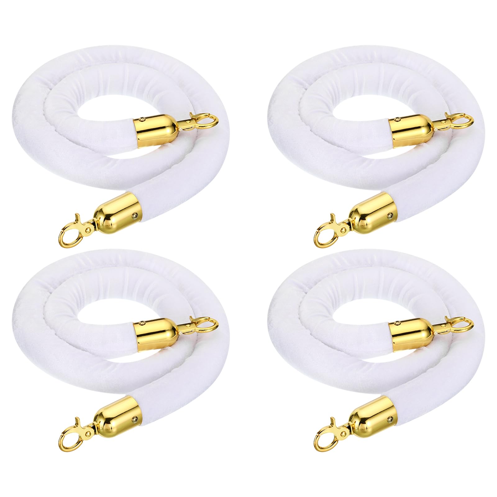 PATIKIL Corda di Staccionata in Velluto Bianco da 4 Piedi,4pz Corde per Il Controllo Della Folla con Ganci a Scatto per Pali e Supporti, Divisore di Code per Hotel, Teatro, Dorato
