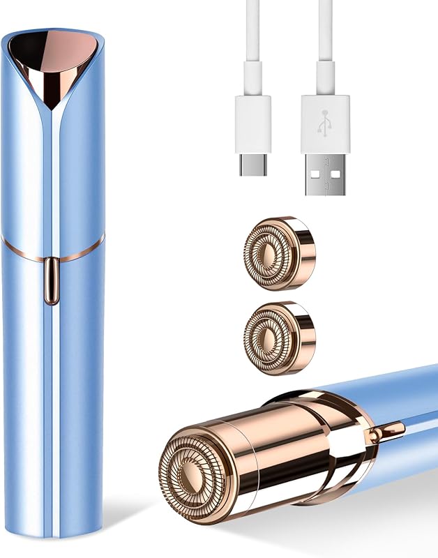 Depilador facial elétrico claities azul com 2 cabeças e recarga USB