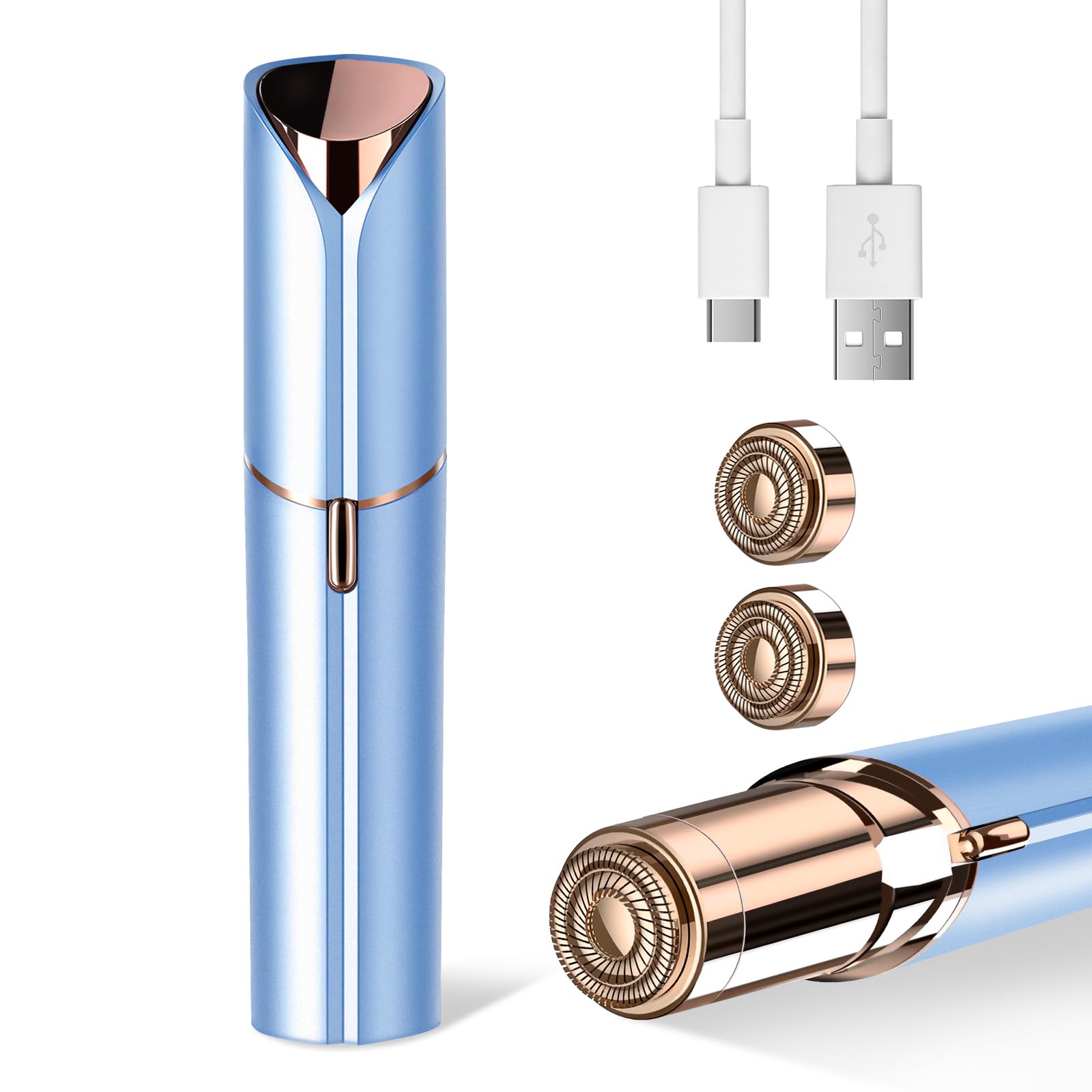 Facial Hair Remover for Women- as Seen on TV Painless Face Shaver -Mini Hair Remover, Electric Razor Shaver Portable Bikini Epilator for Lips, Chin, Armpit, Peach Fuzz, Fingers, Neck, Cheek(Blue)