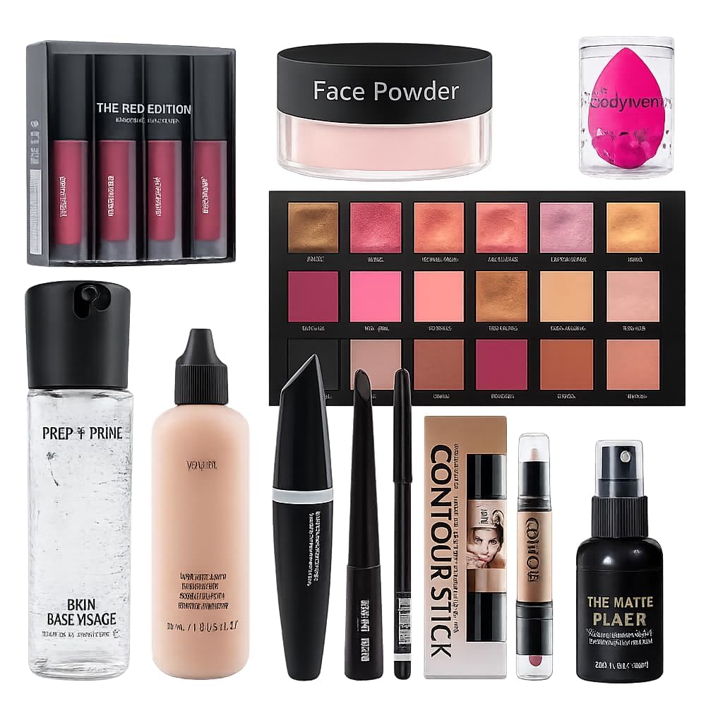 Makeup Kit Combo for Women & Girls with Foundation, Face Powder, Eyeshadow Palette, Lipstick, Mascara, Contour Stick, Primer, Makeup Fixer & Beauty Blender | Complete Cosmetic Set for Bridal & Party Makeup-image-37
