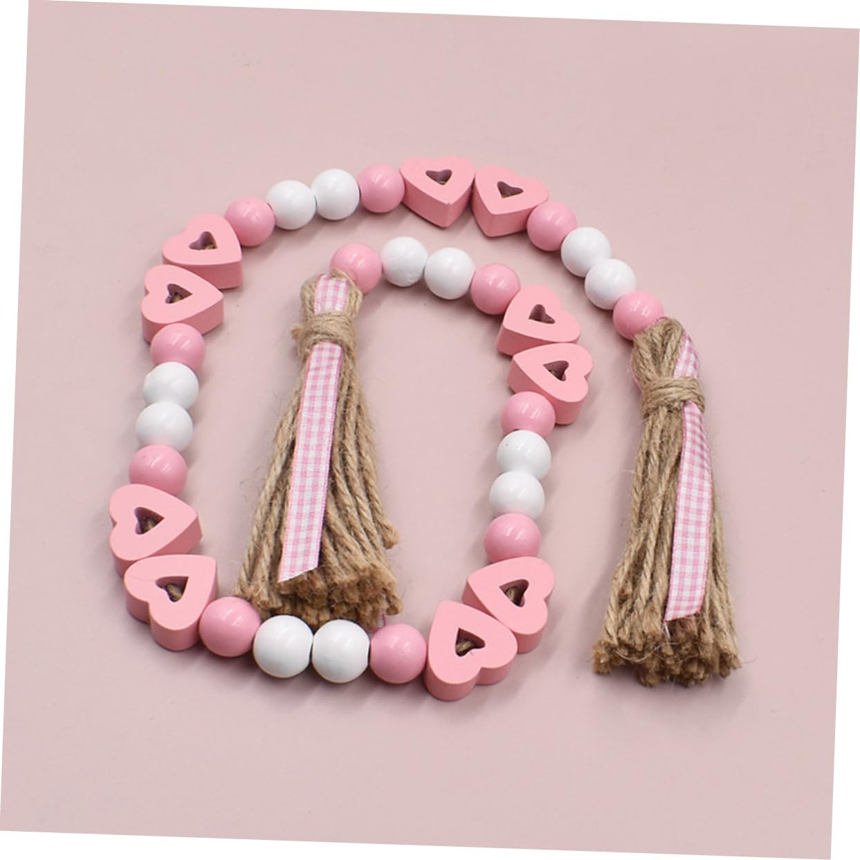 Zerodeko 5piezas Guirnalda De Cuentas De Madera con Borlas De Yute para Decoración De San Valentín Adornos Colgantes para Interiores y Exteriores para Paredes Ventanas y Jardines
