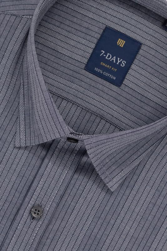 Image of 7-DAYS Men's Premium Striped Shirt - 100% Cotton, Tailored Fit (Between Slim & Regular), Full Sleeve, with Pocket - Smart Office & Casual Look