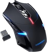 T-DAGGER Wireless Gaming Mouse: Silent Clicks, Blue LED Backlight, 5 DPI Levels, Ergonomic 7-Button Design for PC Gamers