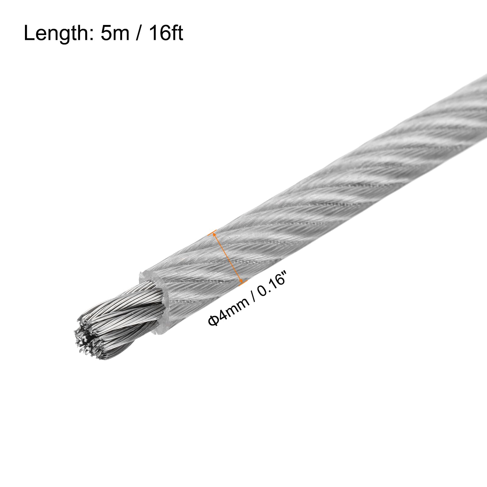 MECCANIXITY 16Ft(5M) Wire Rope 304 Stainless Steel Cable 5/32