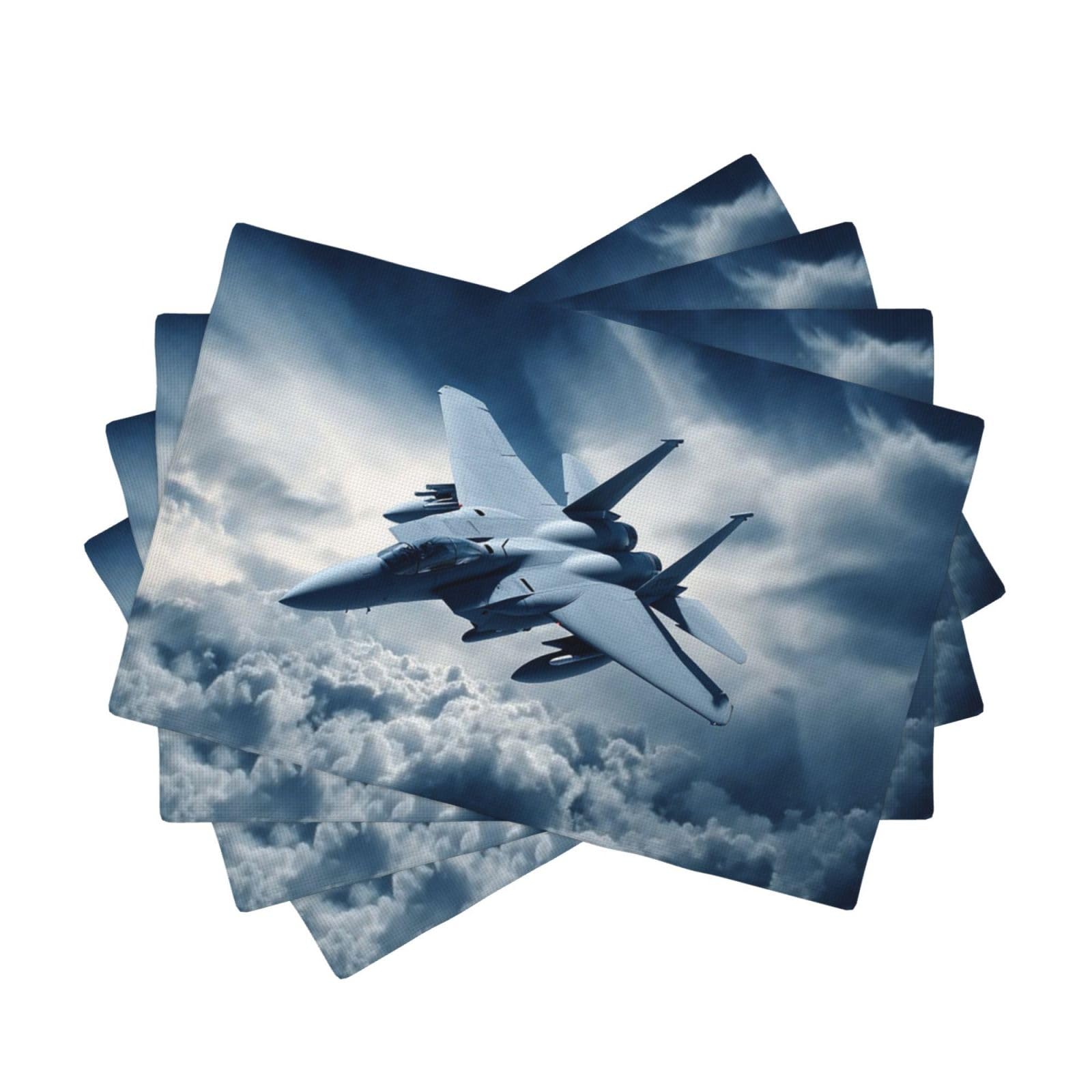 Placemats Set of One Size Washable Wipeable Table Mats Heat Resistant Weave Place Mats Aircraft Fighter Jets Placemats Wrinkle Free Place Mats for Dining Table Kitchen Decor