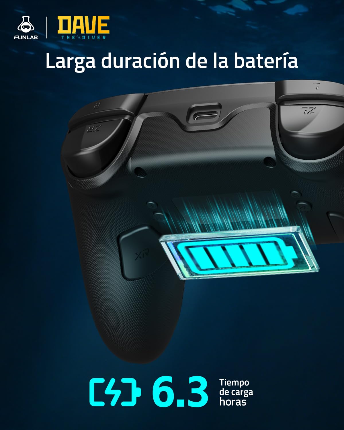 FUNLAB Mando Switch 2 Pro con Base de Carga para Switch /1/OLED/LITE, Licencia Oficial Dave the Diver FF05A-04, Efecto Hall, RGB Reactivo