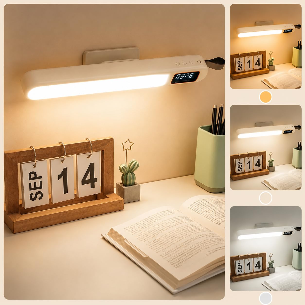 SaleOn LED Rechargeable Desk Lamp with Clock | 3 Color Light Modes | Adjustable 90° Angle | USB Charging | Magnetic Design | Digital Display | Ideal for Study, Office & Bedside Table-image-49
