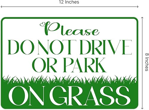 Miniatura 2 de Cartel de 8 x 12 pulgadas paquete de 3 letreros de Please Do Not Drive or Park on Grass Yard - No estacionar en césped - Señales de césped para