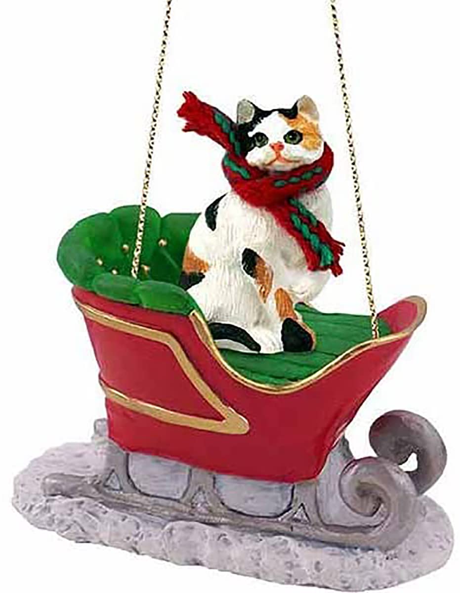 Idée cadeau Noël ornement chat calico en traîneau pour amoureux des animaux